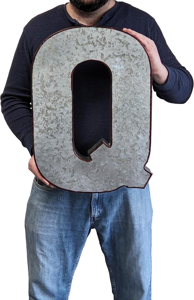 Science Purchase 20" Metal Letter Q Wall Decor, Silver with Rusted Edges, Galvanized Wall Mountable Decoration for Country, Mid-Century, or Farmhouse Themed Room or Event - Image 2